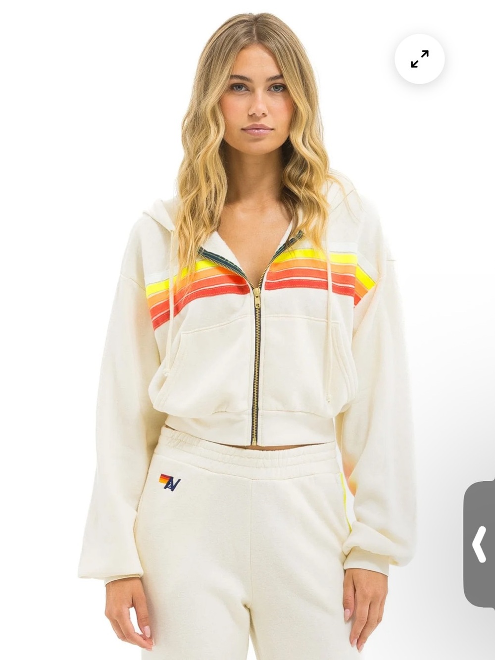 NWT Aviator Nation 5 Stripe Cropped Zip Hoodie Vintage White Neon size L